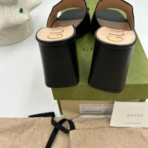 Women's Gucci horsebit leather mid heel slide sandals size 38.5 made in Italy - Picture 6 of 9